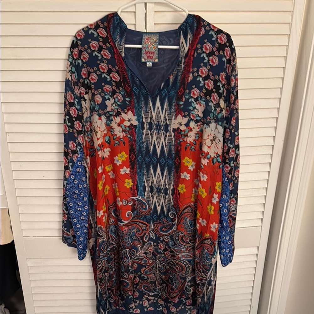 Johnny Was Multicolor Floral and Geometric Dress